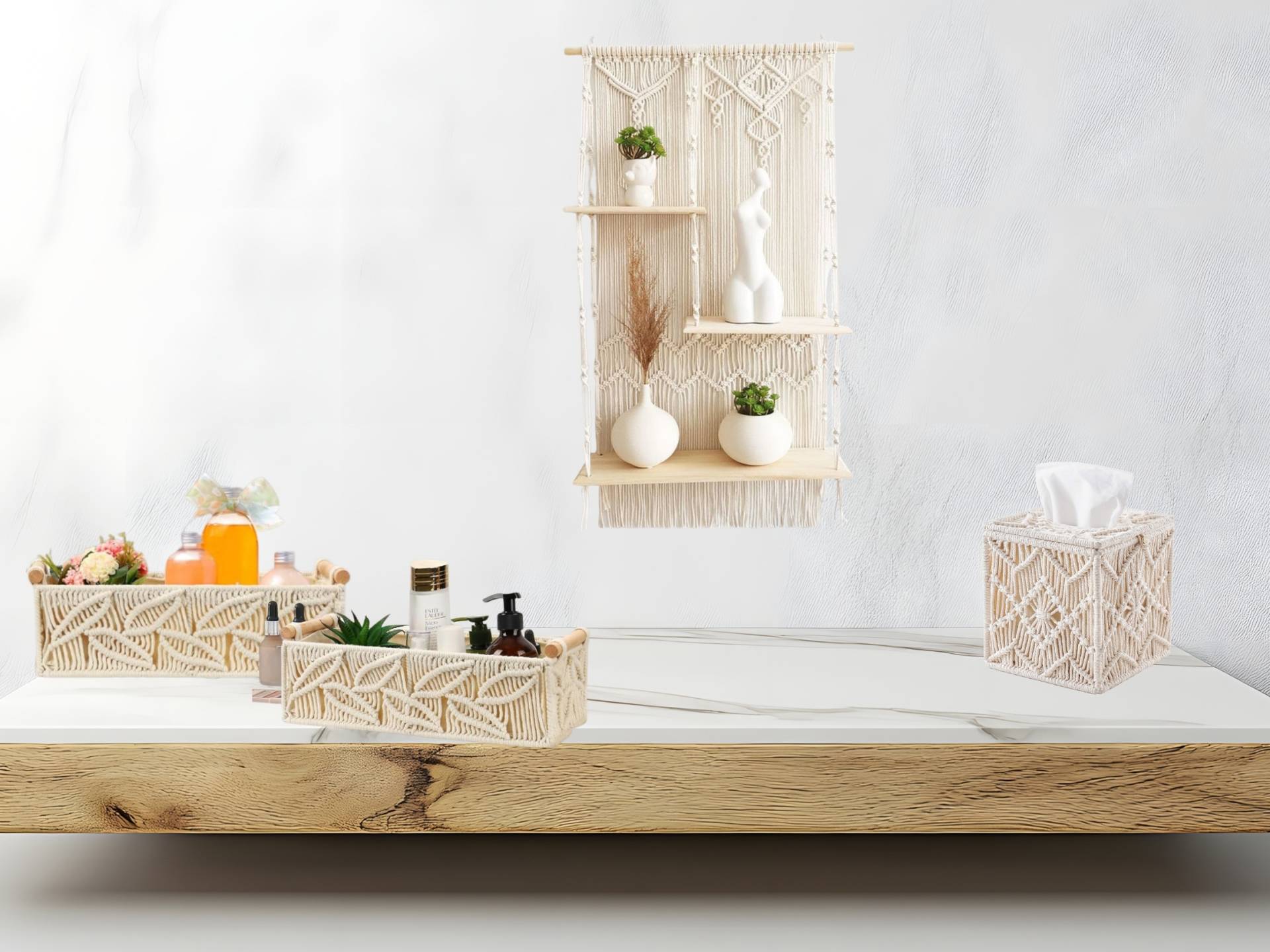 Storage Starter Bundle — 4-Piece Handwoven Macramé Set for Boutiques